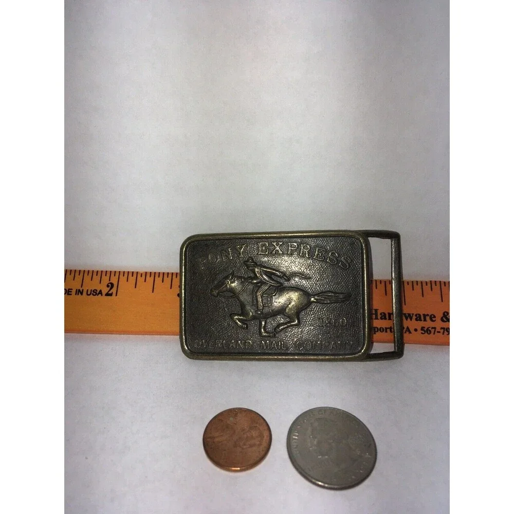 Pony Express 1860 Overland Mail Company Brass Tone Rectangular Belt Buckle